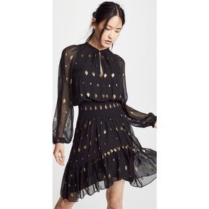 A.L.C. Sidney Long-Sleeve Metallic Flounce Dress Size 0.